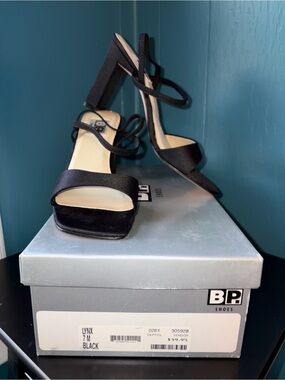 bp Lynx Black Strappy Block Heel Sandals